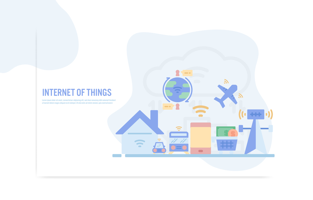 Web design template with flat line icons of internet of things concept - Vector illustration