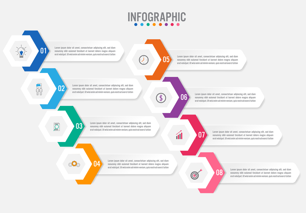 Business infographic labels template with 8 options.Creative concept for infographic.