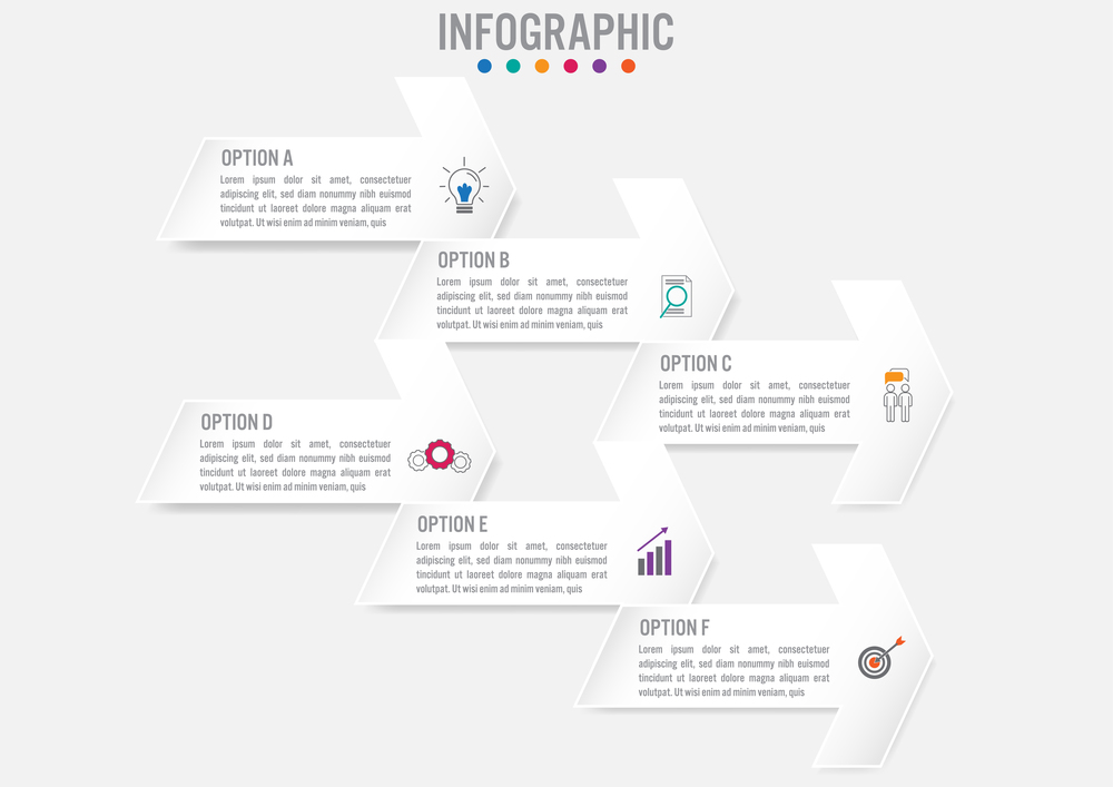Business infographic template with 6 options arrows shape