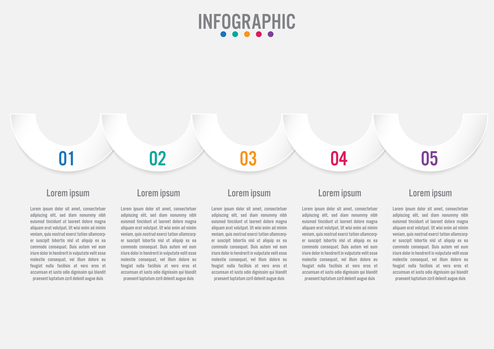 Business infographic template with 5 options half circular shape