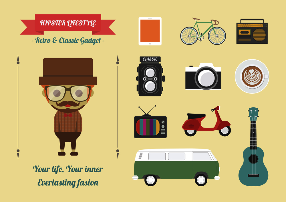 hipster&rsquo;s item, retro and classic gadget, pastel flat style