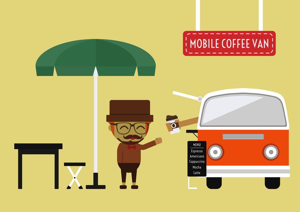 mobile coffee van, hipster lifestyle on street