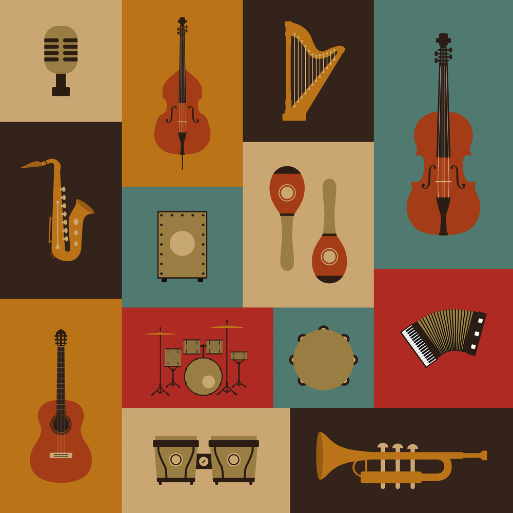 set of classical music instrument icon, retro style