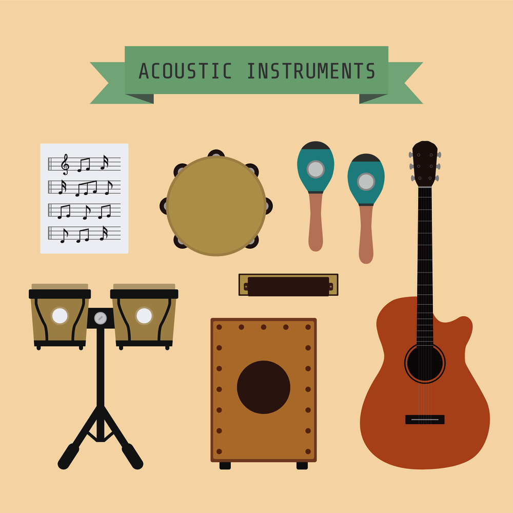 set of unplug musical instrument and sign, flat style