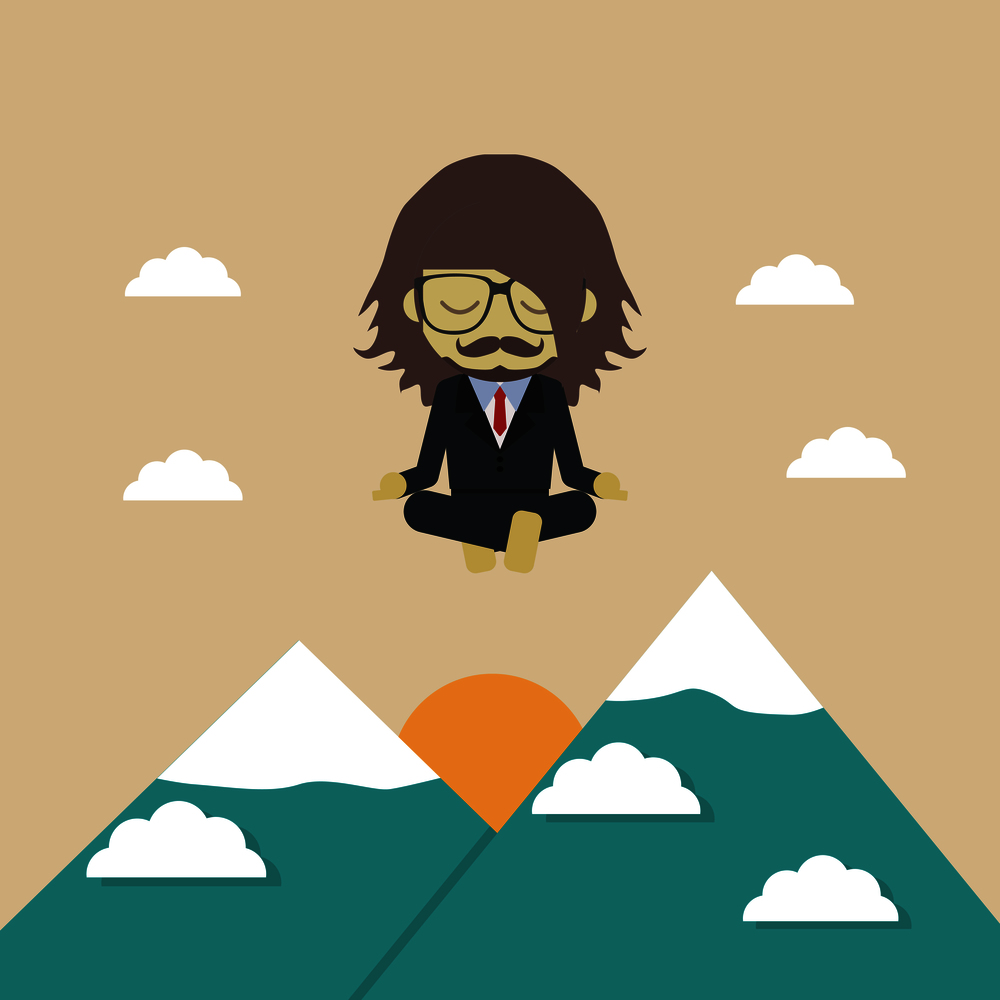 man fly above mountain, medition, metaphor concept