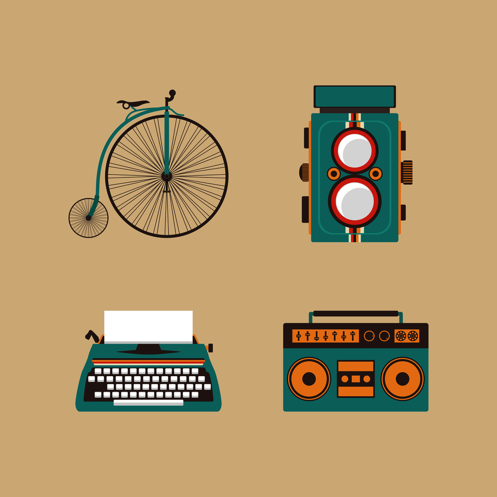 set of retro equipment icon, old fashion, retro style