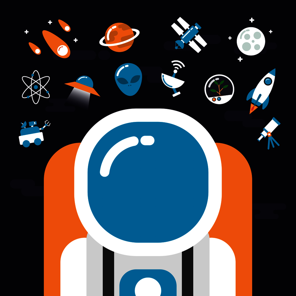 set of astronomy and flat icon