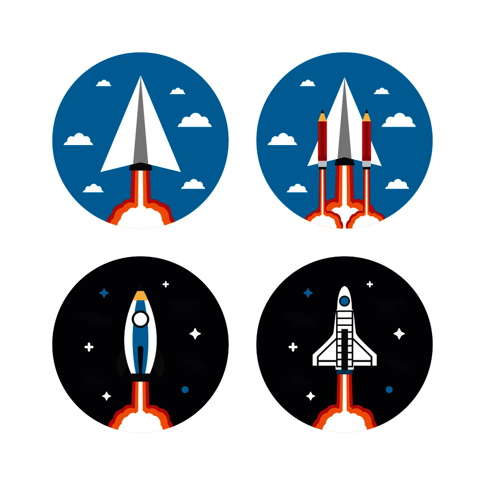 set of rocket concept icon, isolated on white background