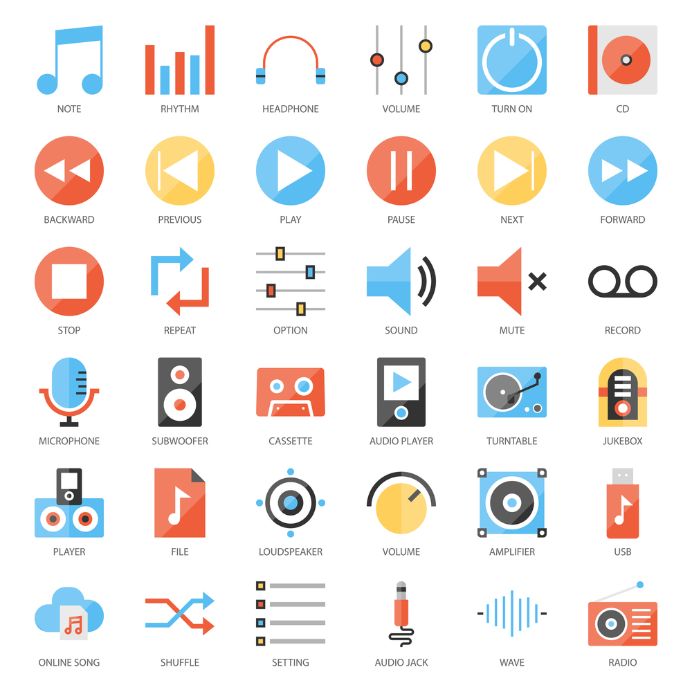 music user interface flat icon, isolated on white background