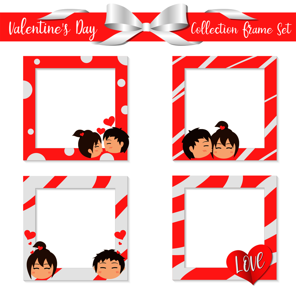 Collection Frame Set Valentine&rsquo;s Day , cute invitation card ,character cute boy and girl puppy love , lover send love , holiday vector illustration