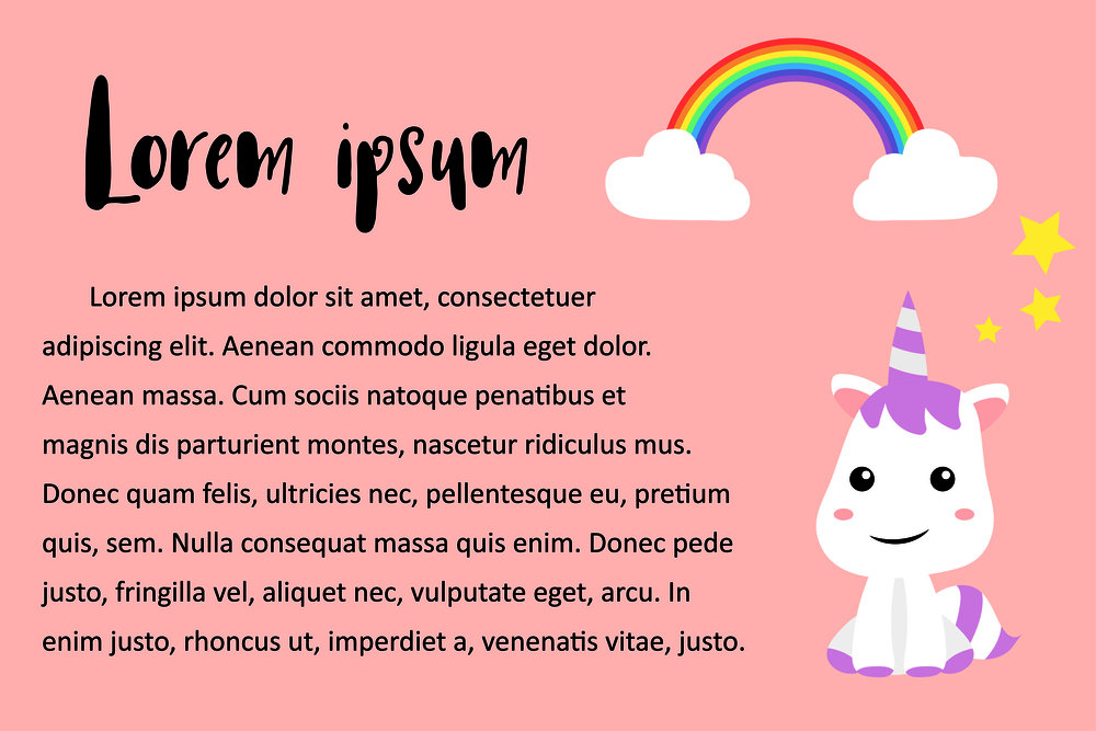 Cute Unicorns cartoon happy fun , baby unicorn , isolated on pink background with copy space for text , vector illustration