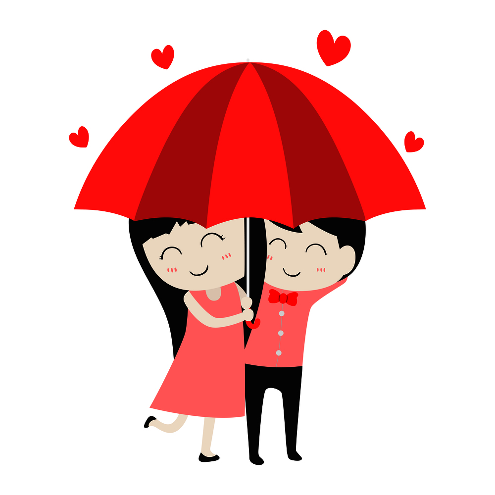 Flat Cute Cartoon Character Couple Love in Valentine&rsquo;s Day Isolated on white background