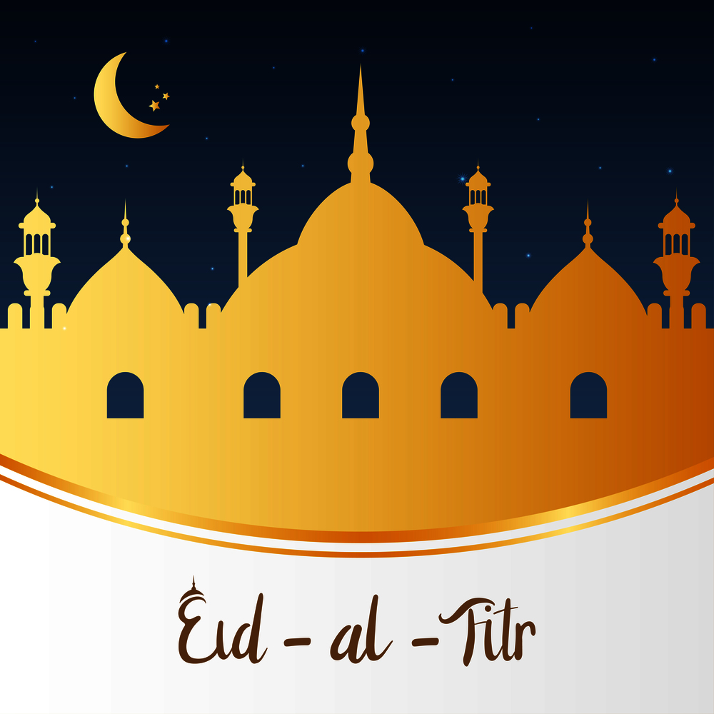 Eid Mubarak islamic on the beautiful night with moon , eid al fitr happy holiday design greeting card banner background , vector illustration