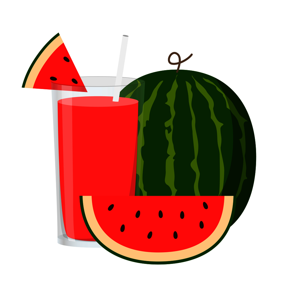 Vector Illustration Flat Watermelon Juice isolated on white background , Juice for Health , Refreshing enjoy the summer , minimal style , Raw materials fresh fruit