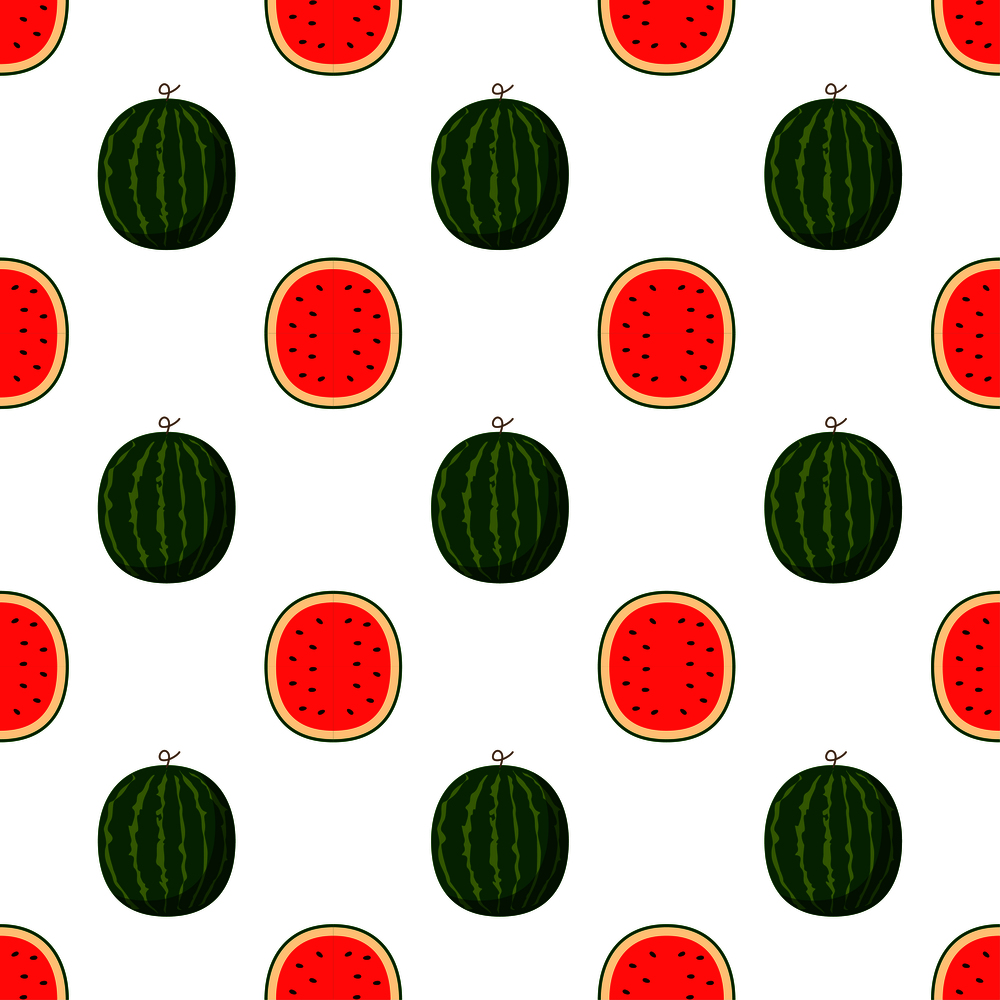 Illustration Seamless pattern Flat Watermelon isolated on white background , fruit patterns texture fabric , wallpaper minimal style , Raw materials fresh fruits , vector