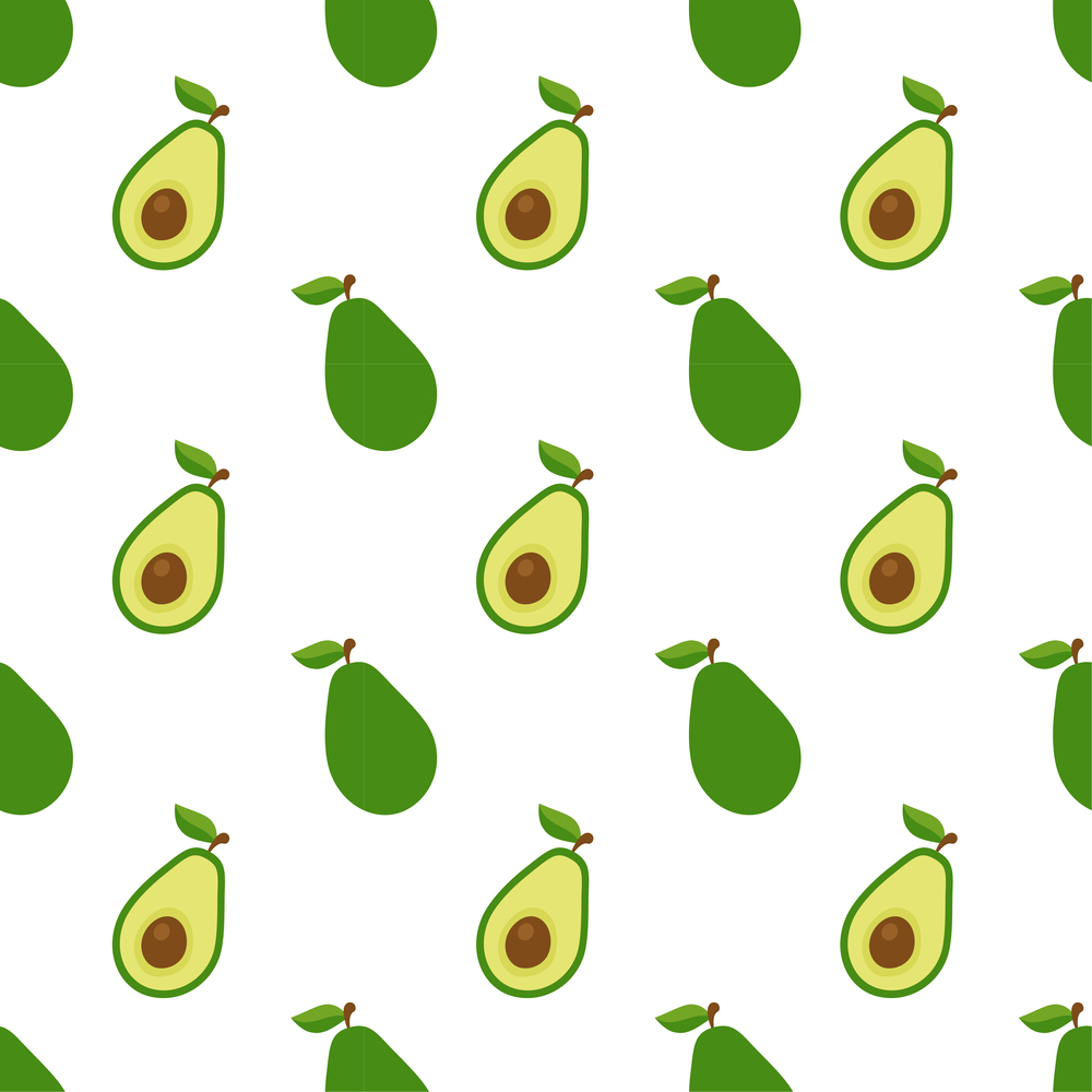 Illustration Seamless pattern Flat Avocado isolated on white background , fruit patterns texture fabric , wallpaper minimal style , Raw materials fresh fruits , vector