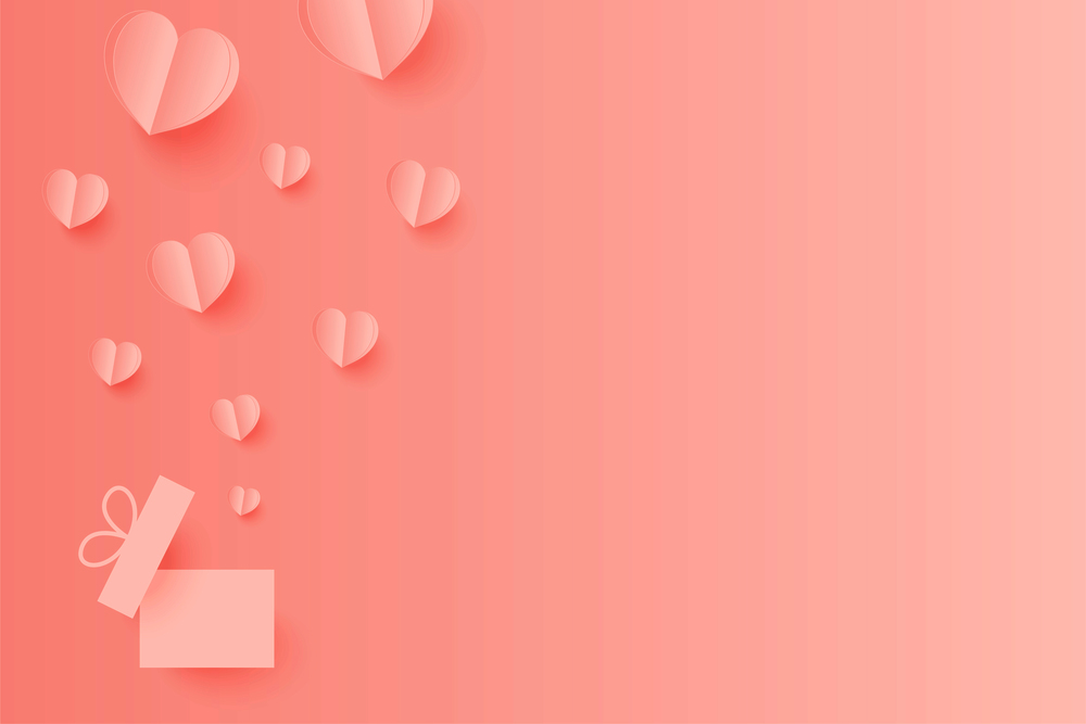 Paper Hearts out of the gift box with copy space on pink background. Vector Illustration, Mother&rsquo;s Day, Valentine&rsquo;s Day