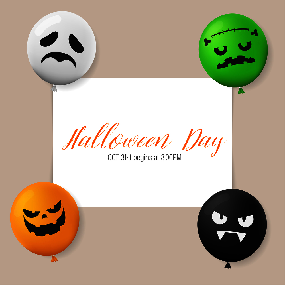 Illustration Happy Halloween Day. Holiday concept with horror characters in a cute balloon style for banner, poster, greeting card, party invitation. vector eps10