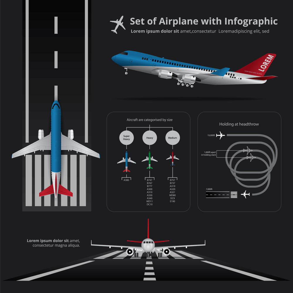 Set of Airplane with Infographic Isolated Vector Illustration