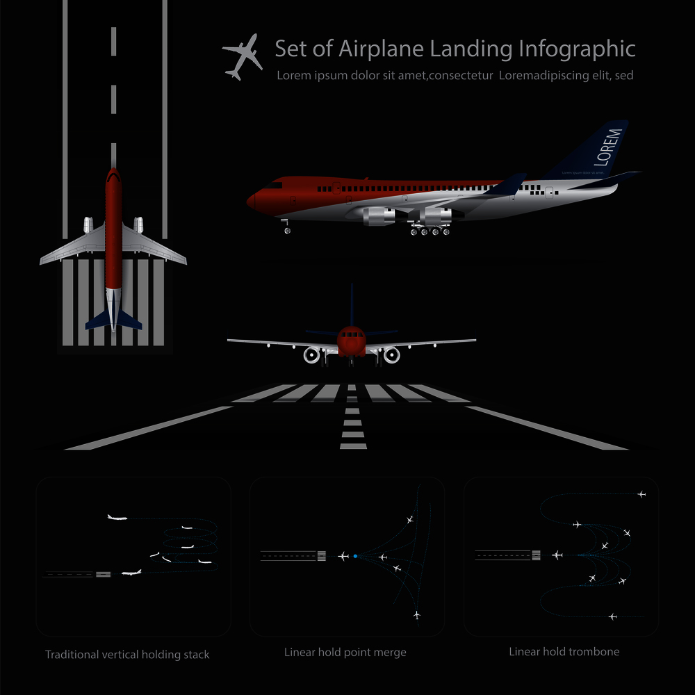 Set of Airplane Landing Infographic Isolated Vector Illustration