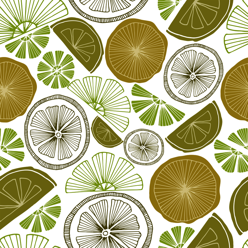 seamless vector repeat pattern of hand-drawn citrus motifs