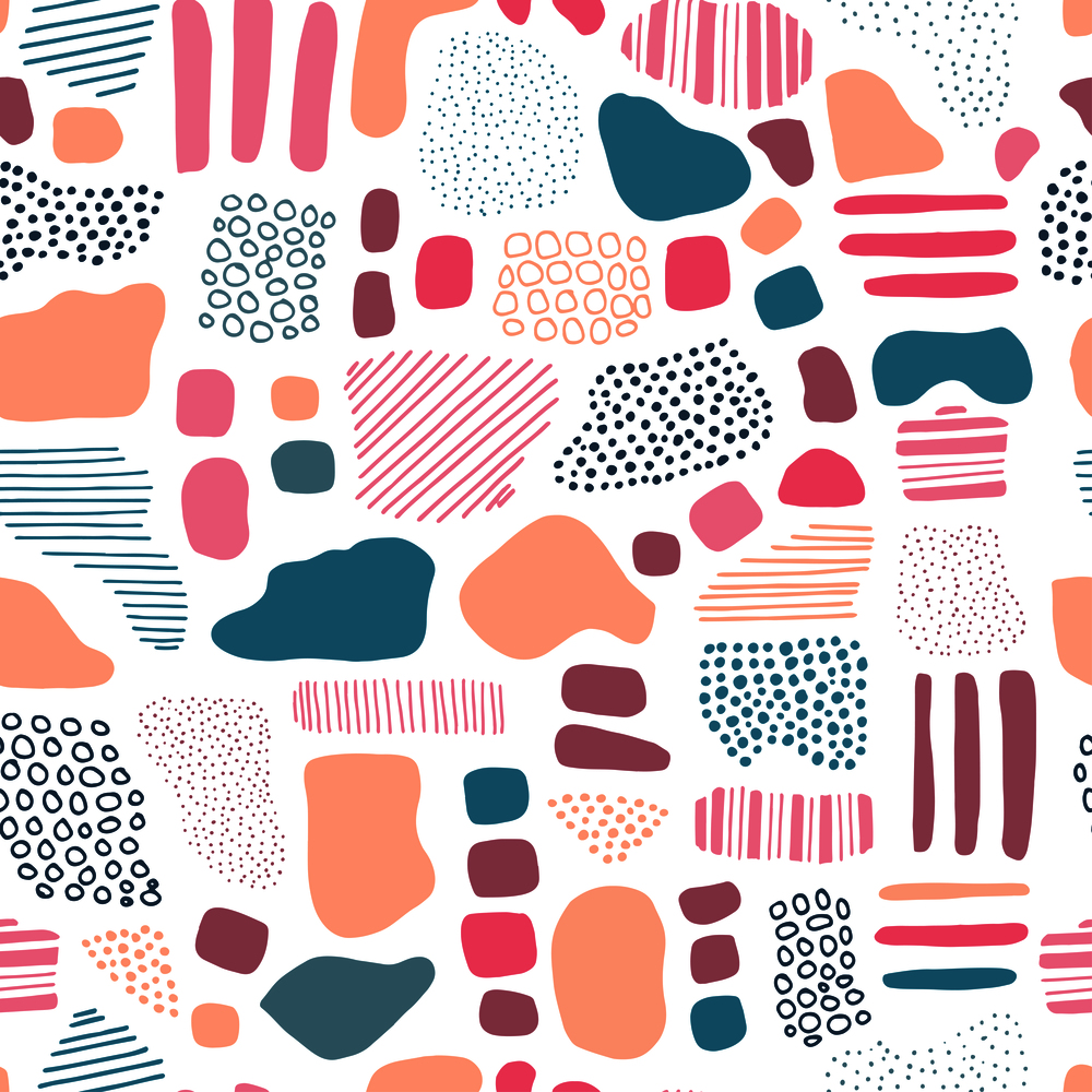 seamless vector repeat pattern of hand-drawn, abstract, pebble-like  motifs