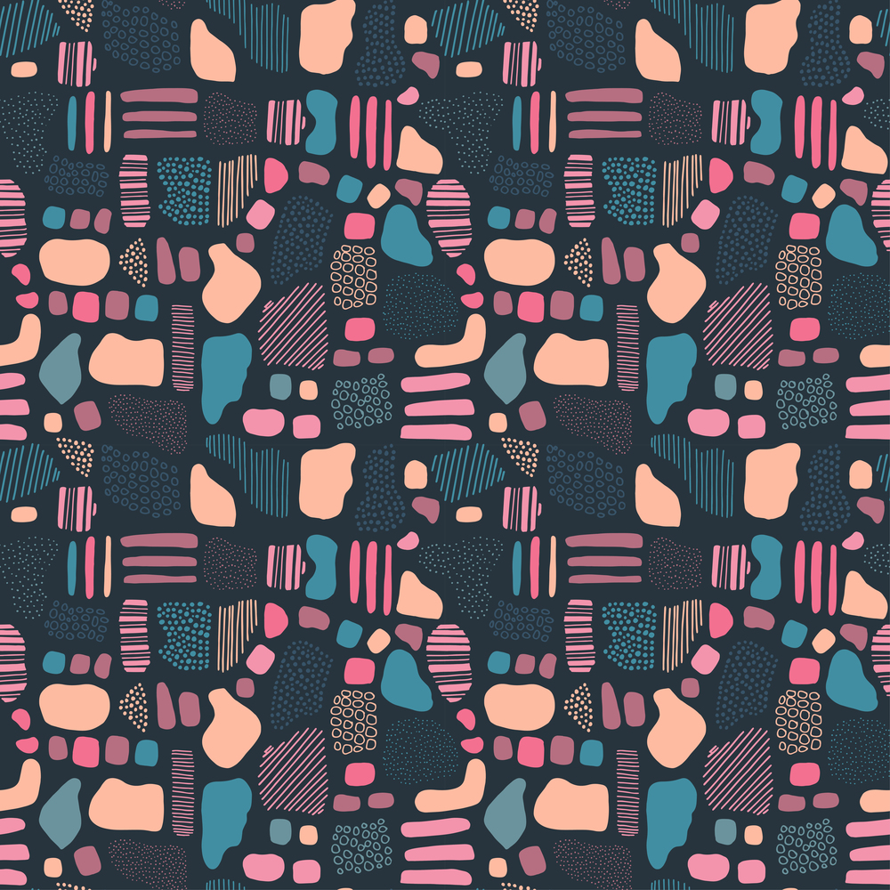seamless vector repeat pattern of hand-drawn, abstract, pebble-like  motifs