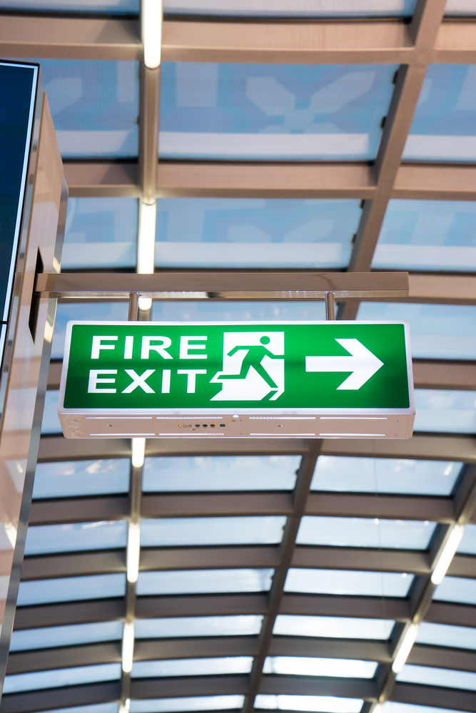 Fire exit sign at the airport
