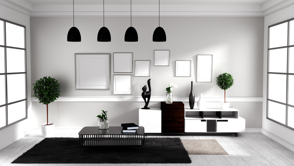 Living room interior design - scandinavian style. 3D rendering