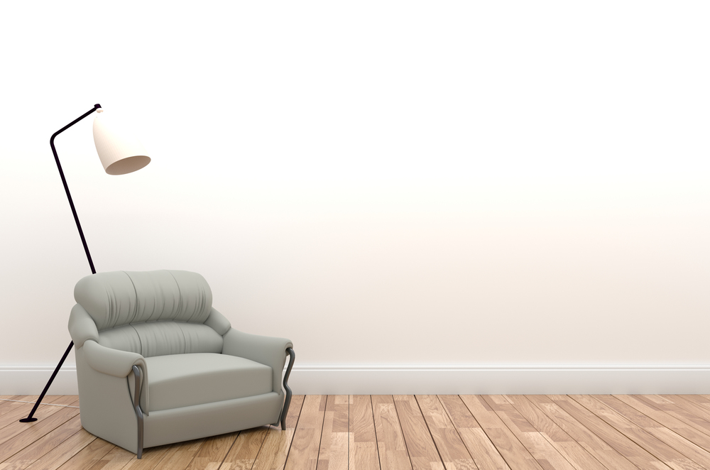 Interior sofa and lamp on empty white wall background,3D rendering