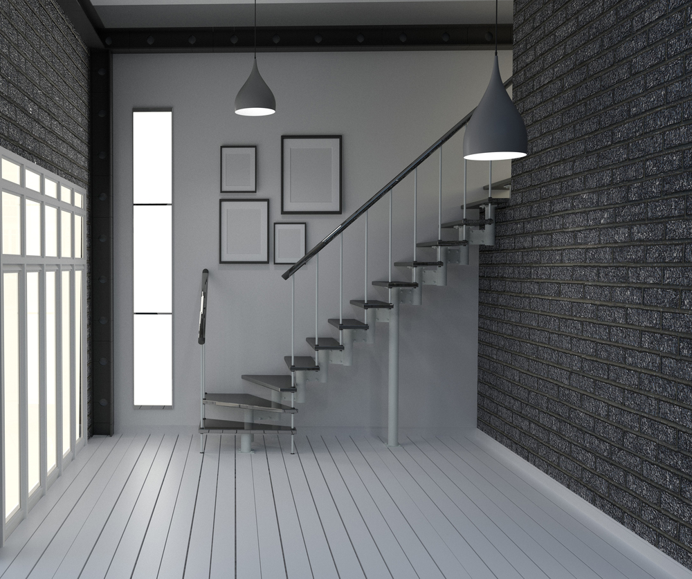 Empty,Modern loft style living interior design. 3d rendering