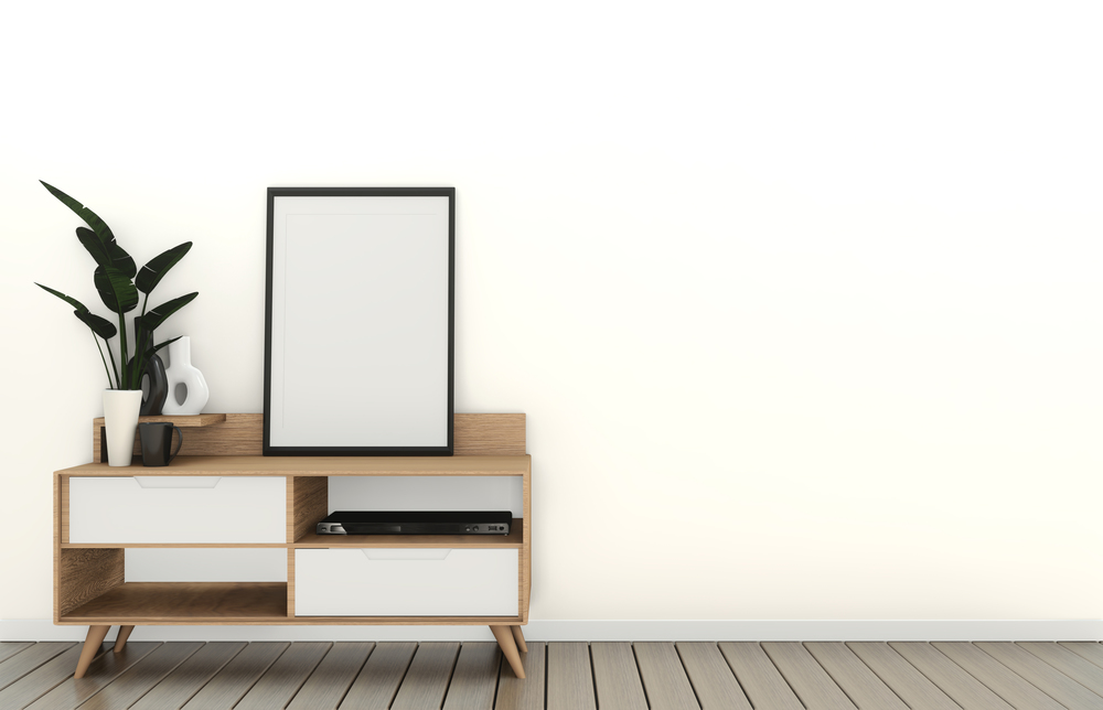 mock up Tv cabinet in modern empty room Japanese - zen style,minimal designs. 3D rendering