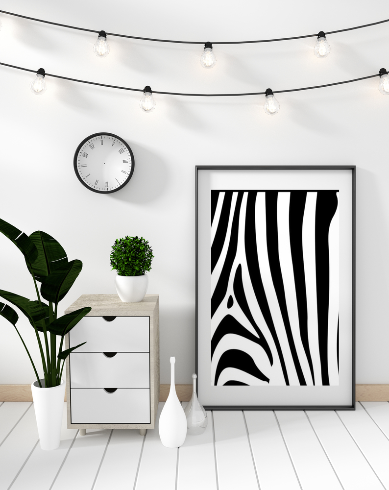mock up poster cabinet Modern in white living room with white wooden floor. 3d rendering