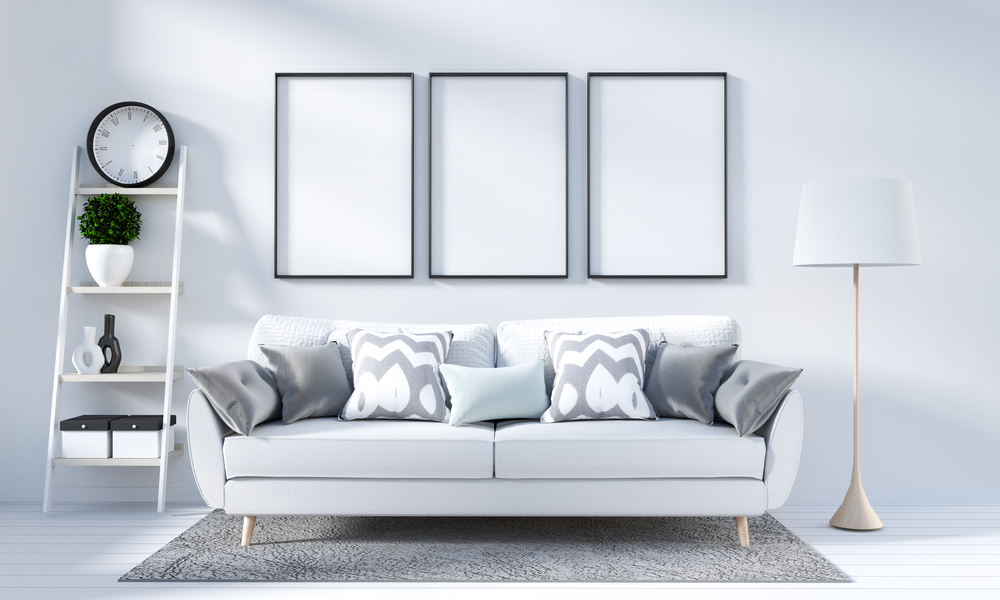 White Living room interior in scandinavian style. 3d rendering