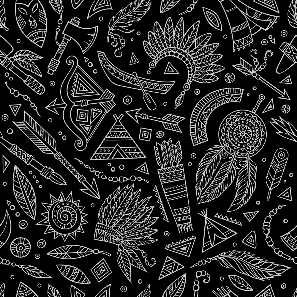 Tribal abstract native ethnic vector chalkboard seamless pattern. Tribal abstract native chalkboard seamless pattern