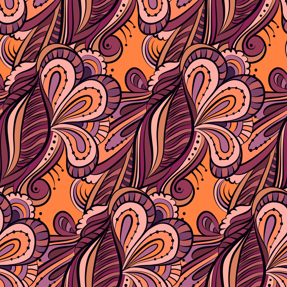 Seamless cartoon hand-drawn pattern with flowers. Endless floral pattern