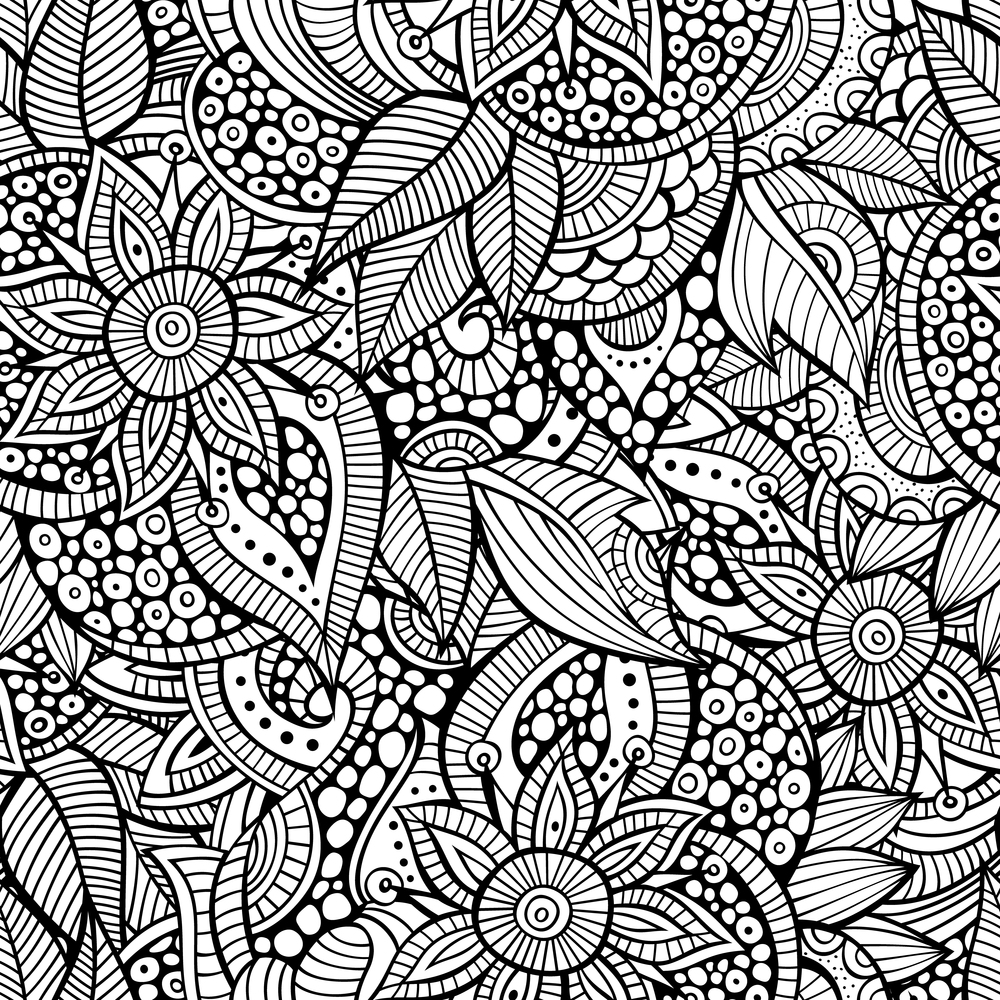 Sketchy doodles decorative floral outline ornamental seamless pattern. Sketchy doodles decorative floral ornamental seamless pattern