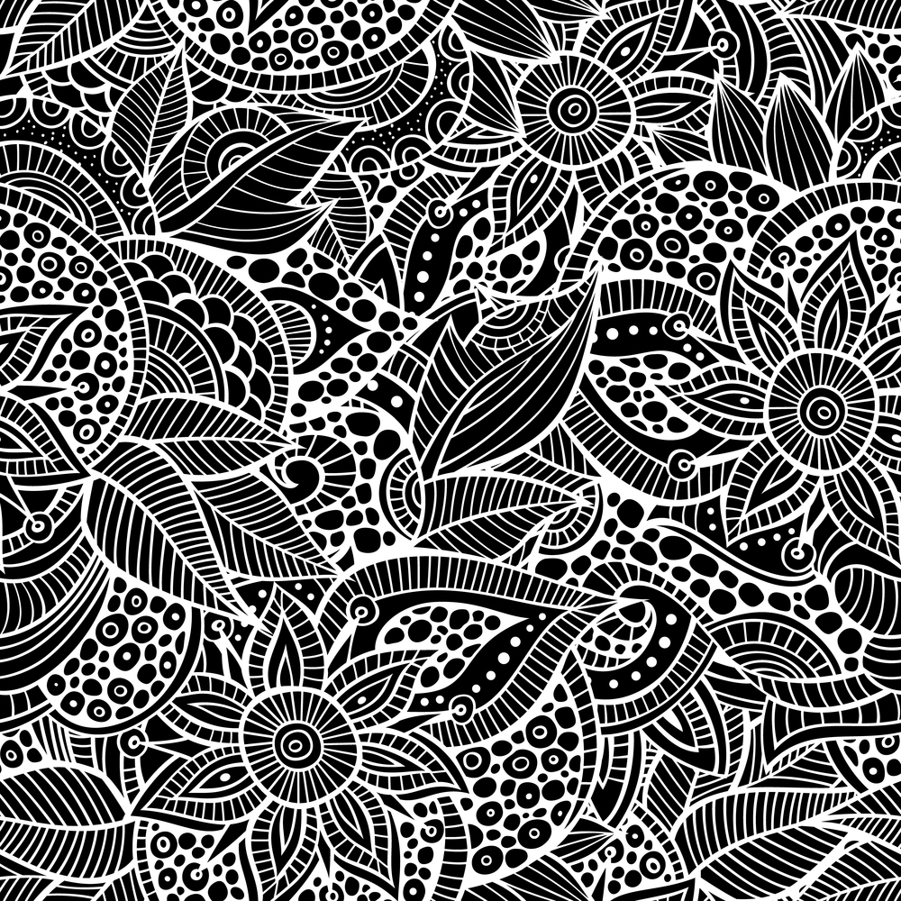 Sketchy doodles decorative floral outline ornamental seamless pattern. Sketchy doodles decorative floral outline ornamental seamless pa