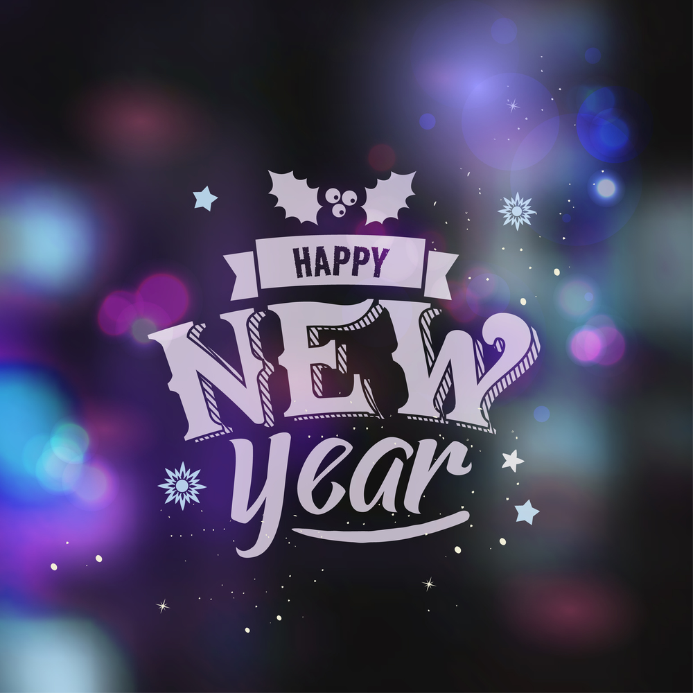 Happy New Year. Creative graphic message for winter design.Vector blurred background