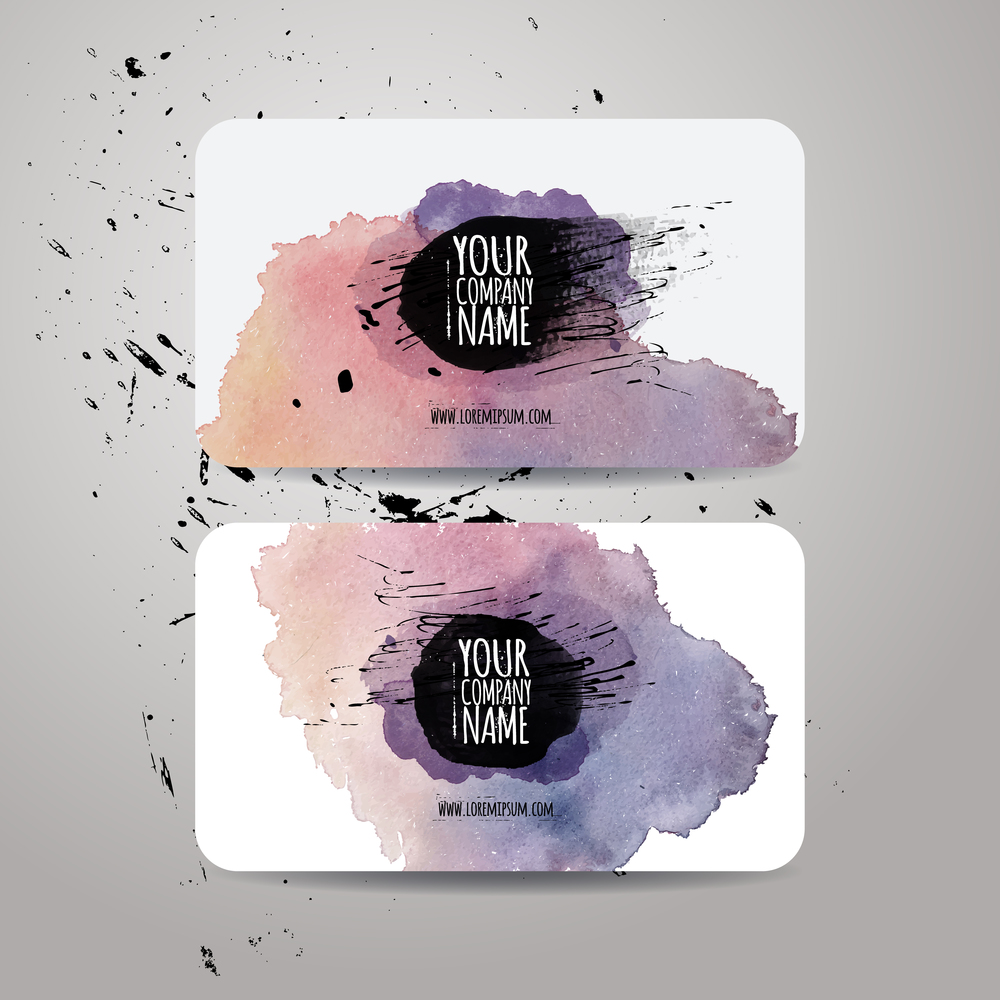 Vector template business cards with watercolor paint abstract background. Vector template business cards