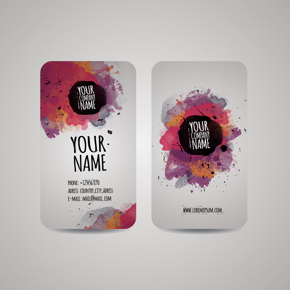 Vector template business cards with watercolor paint abstract background. Vector template business cards