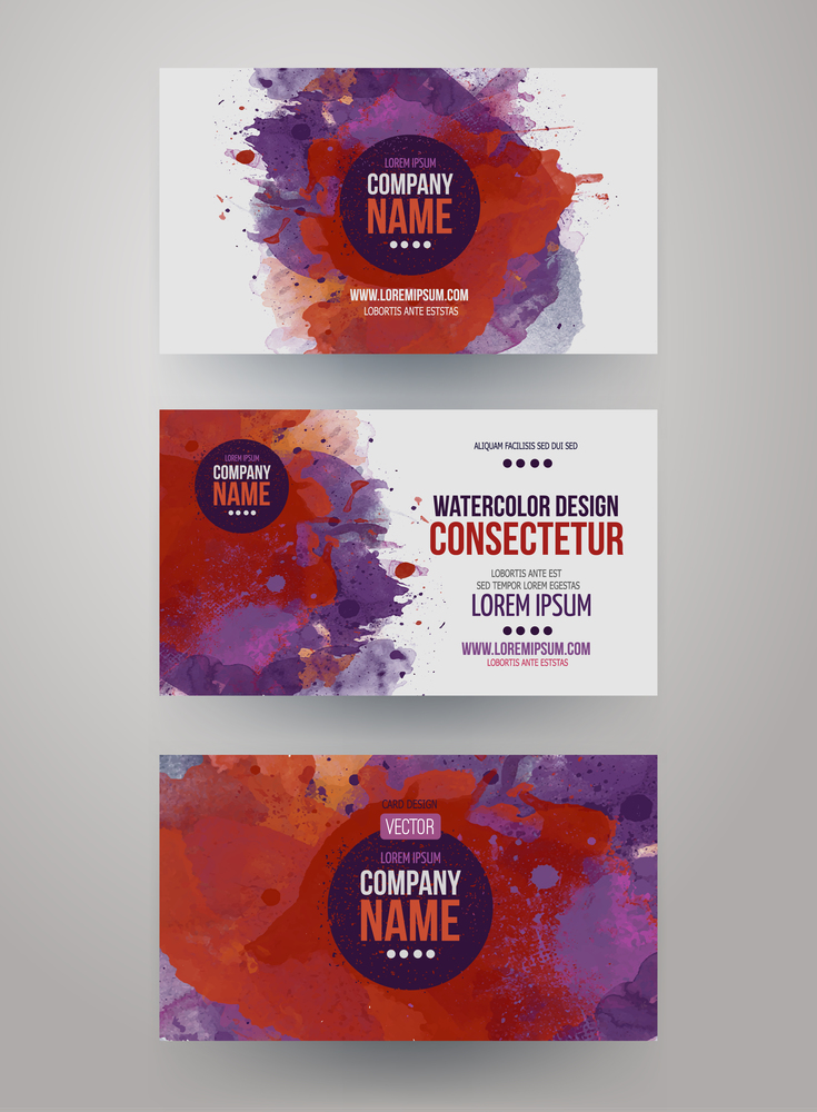 Vector template business cards with watercolor paint abstract background. Vector template watercolor business cards