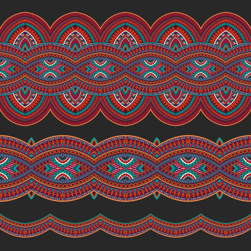 Abstract vector ornamental ethnic seamless stripes. design elements set. ethnic seamless stripes