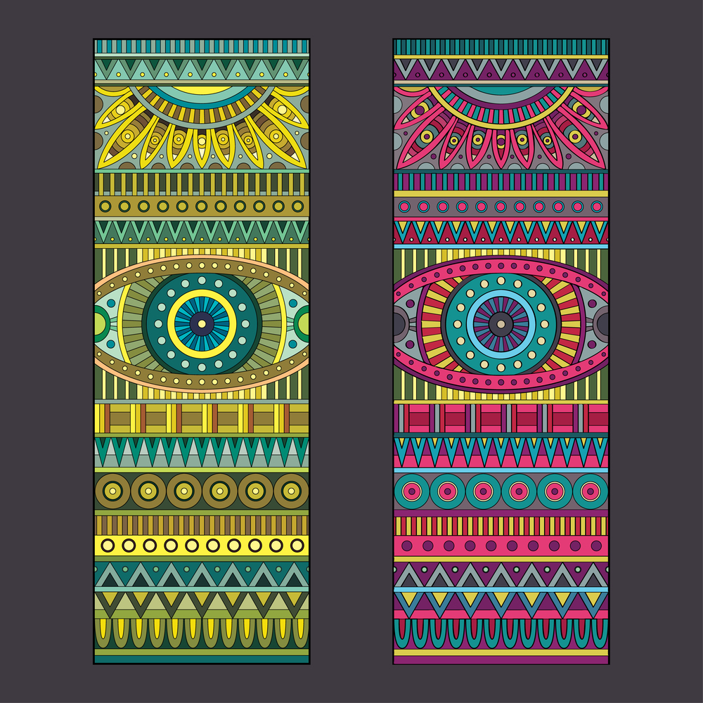 Abstract vector tribal ethnic background set. Three variants of color. Abstract vector tribal ethnic background set