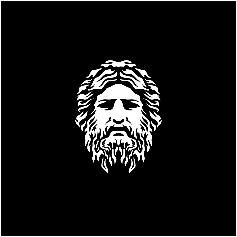 Ancient Greek God Sculpture Philosopher Face like Zeus Triton Neptune logo design