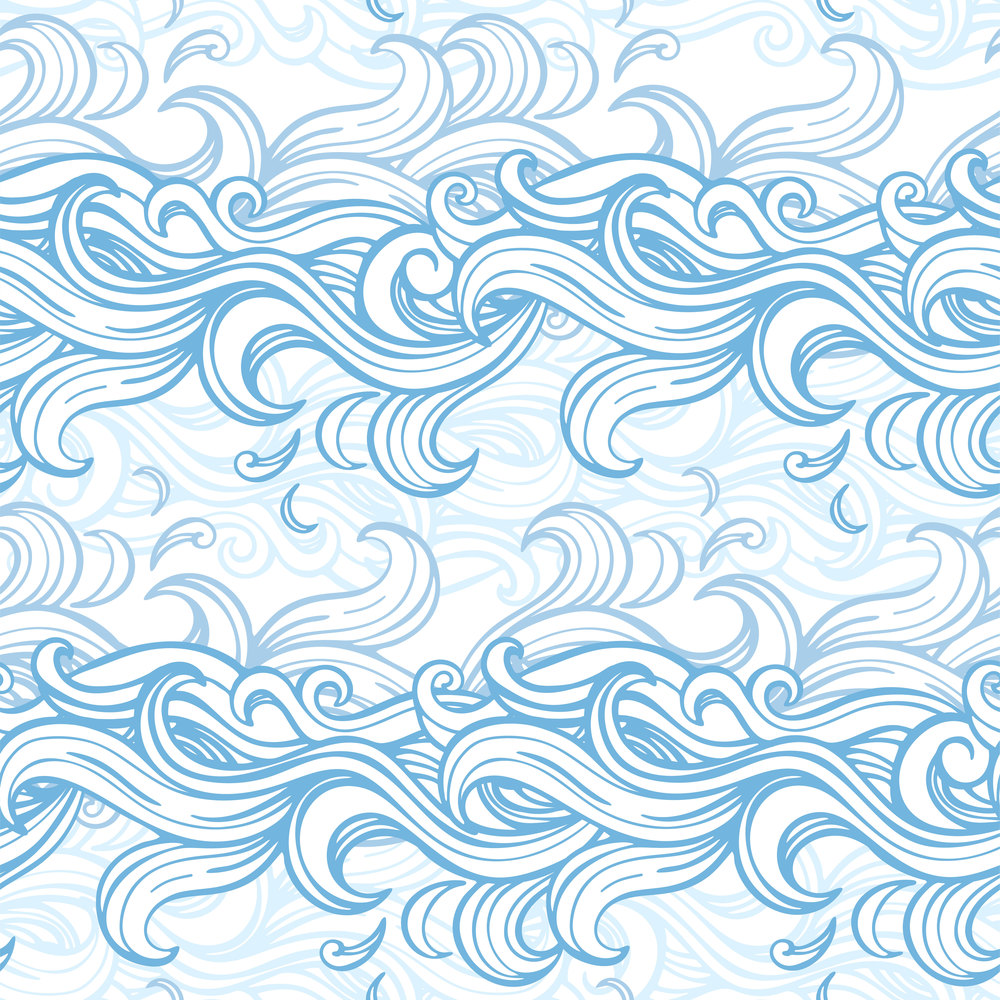 Seamless abstract hand-drawn pattern with waves. Blue color background. Vector illustration.. Blue waves seamless pattern