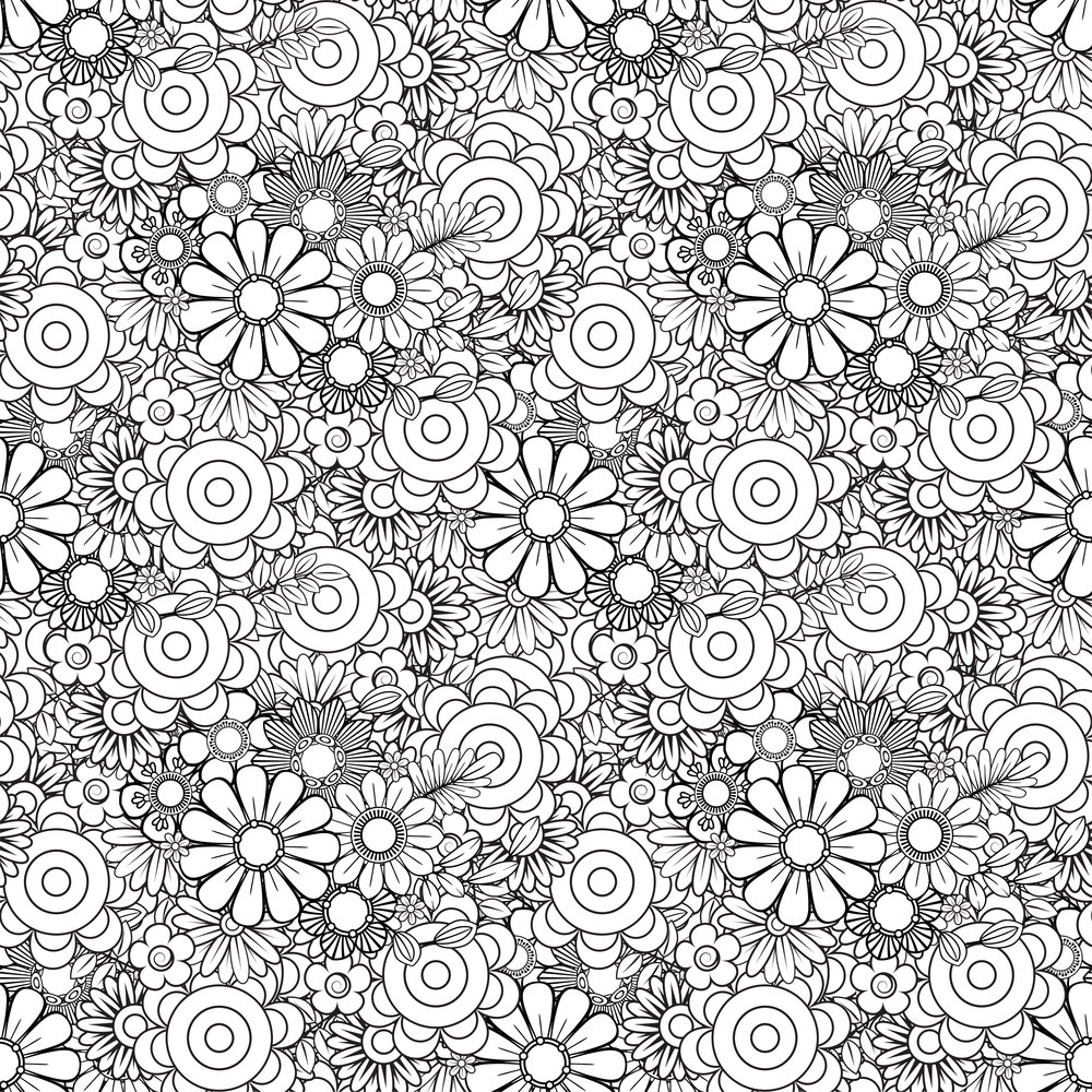 Monochrome floral background. Hand drawn decorative flowers. Perfect for wallpaper, adult coloring books and pages, web page background, surface textures.. Floral pattern in black and white