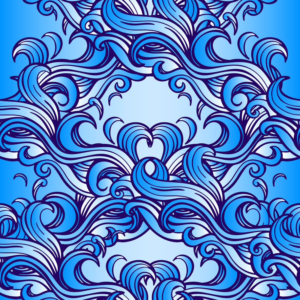 Ocean waves seamless pattern. Marine background. Hand drawn doodle style. Vector illustration. sea waves seamless pattern