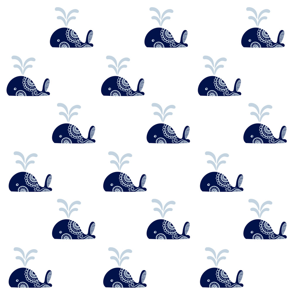 Seamless pattern with whales. Cute marine pattern for baby clothes, fabric, textile, wrapping paper. Cartoon animals vector illustration. Seamless pattern with cute whales