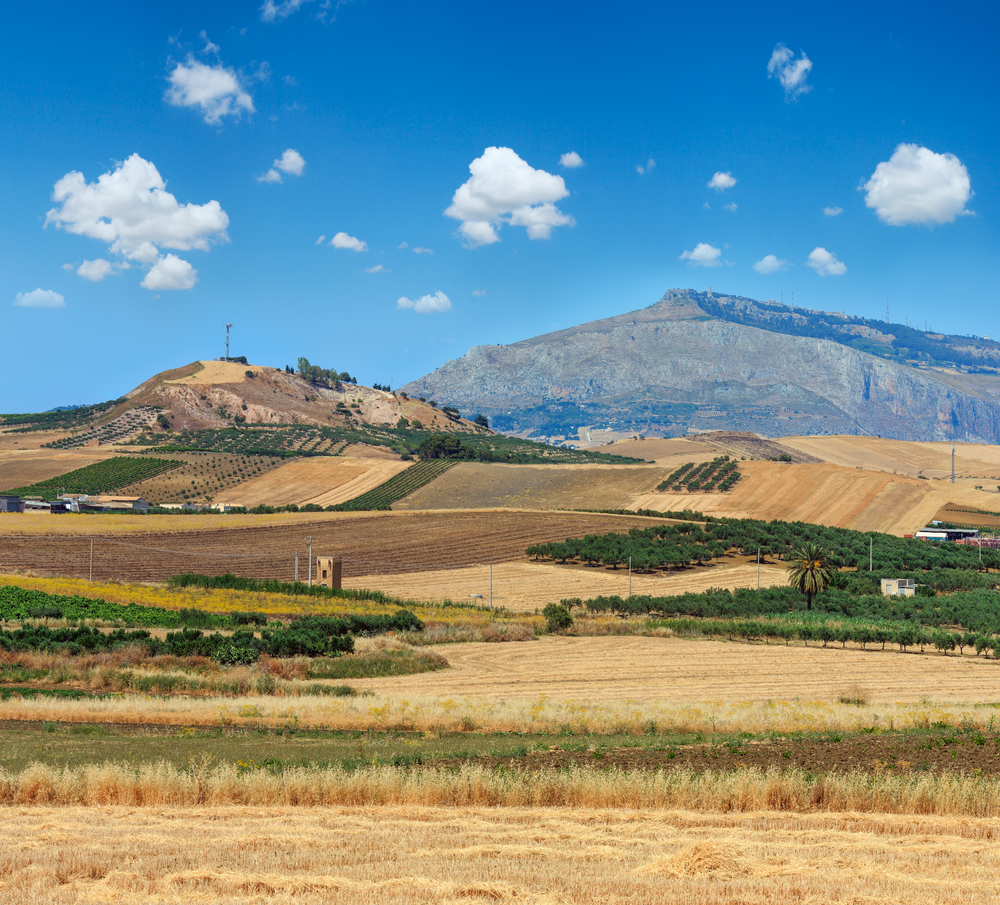 Beautiful landscape of Sicily summer countryside in Italy.